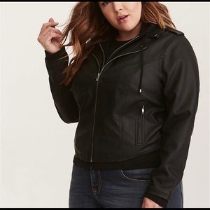 TORRID Faux Leather Moto Hoodie Jacket Black 2X